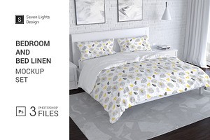 Bedroom And Bed Linen Mockup Set