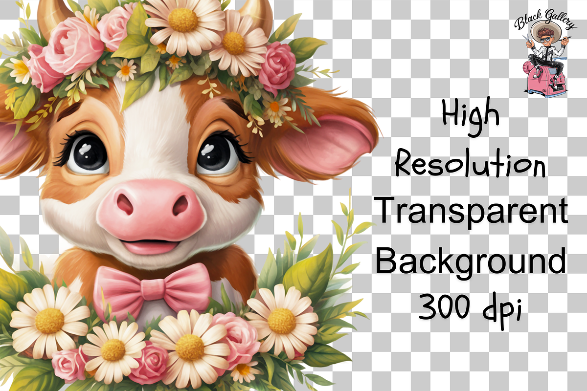 Floral Cow Clipart PNG Bundle, a Graphic by Clipart Bloom (Photo 9 of 12)