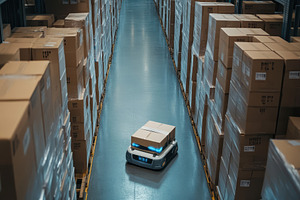 Automated delivery robot navigating, a Photo by Tanuart