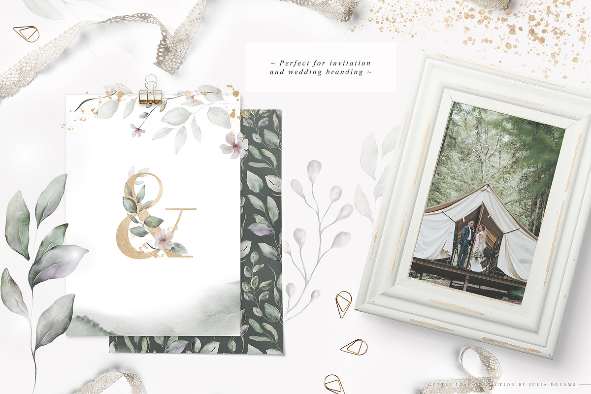 Gentle Leaf Watercolor Collection, an Animal Illustration by Julia Dreams