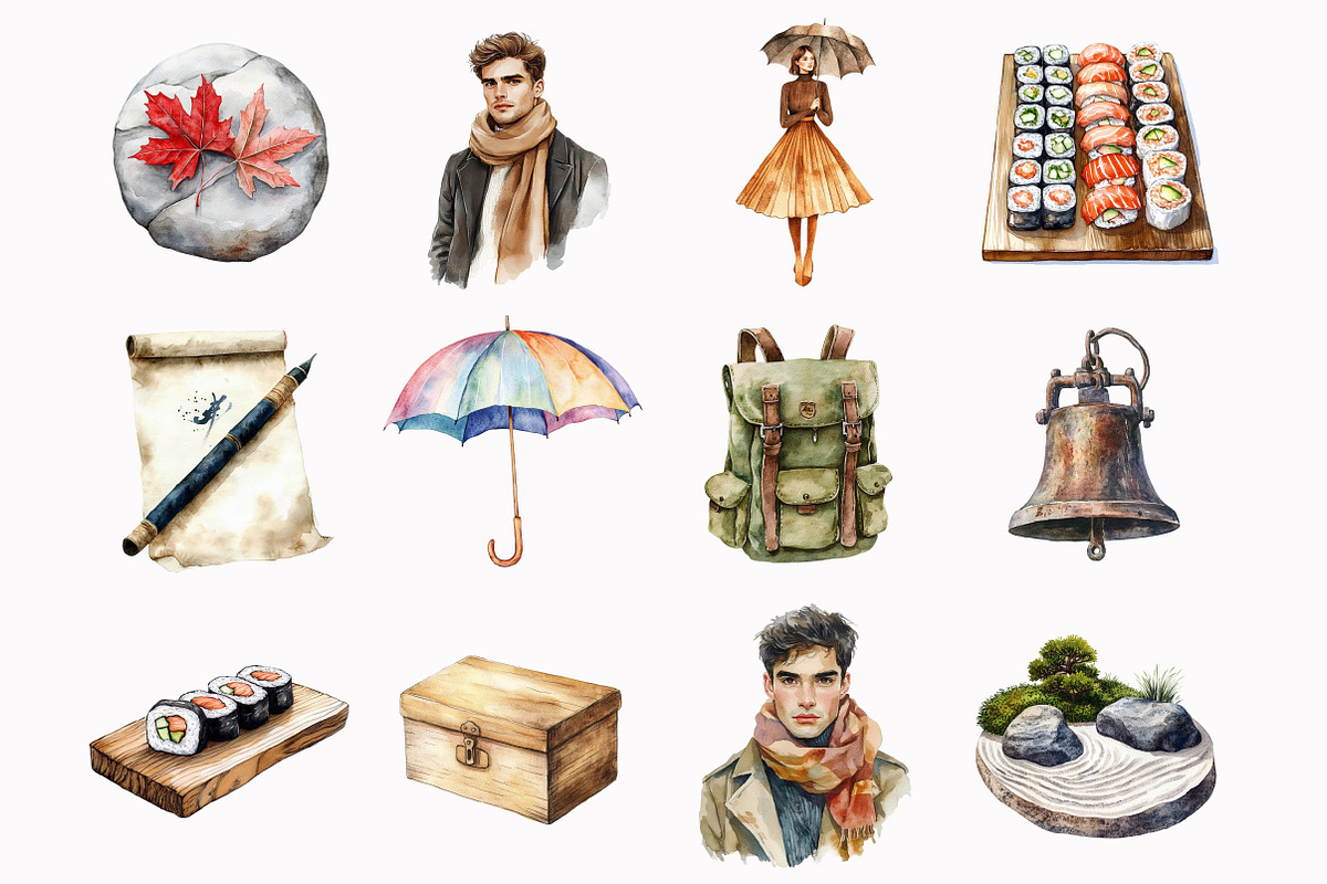 Watercolor Rainy Kyoto Clipart, an Illustration by Design Market (Photo 4 of 5)