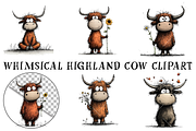 Whimsical Highland Cow Clipart, an Illustration by OK Design (Thumbnail 2 of 6)