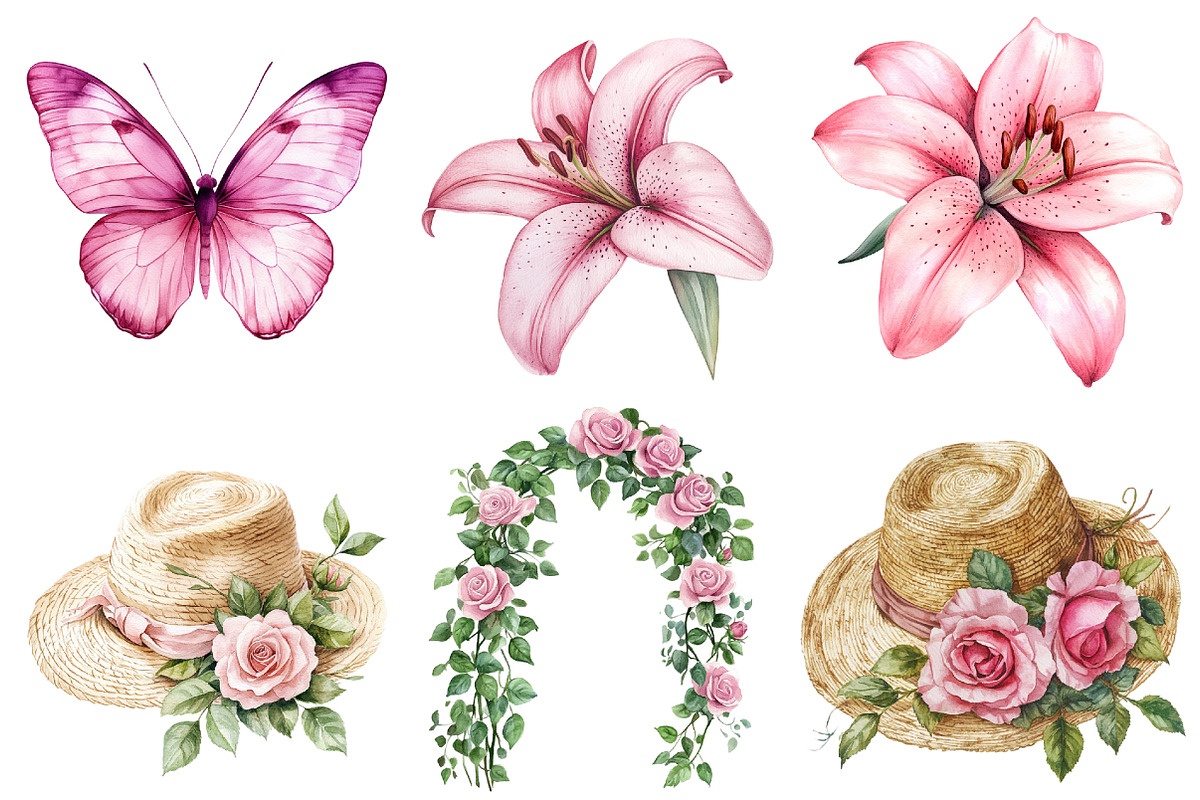 Pink Garden Watercolor Clipart, an Illustration by CitraGraphics (Photo 2 of 5)