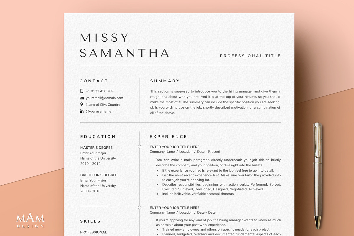 Minimalist Modern Resume Template, a Resume Template by MAM Design (Photo 1 of 10)