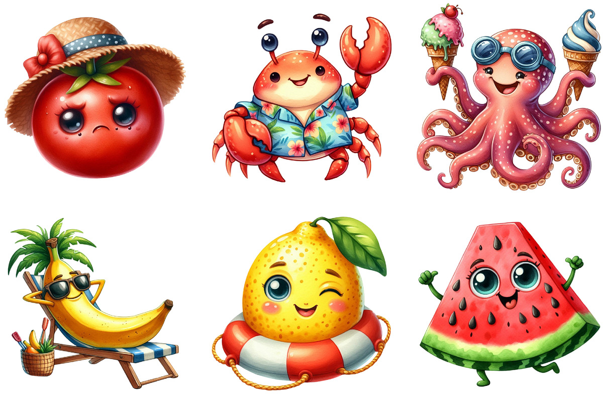 Watercolor Summer Funny Character, a Seasonal Illustration by DreamArtGraphic (Photo 3 of 4)