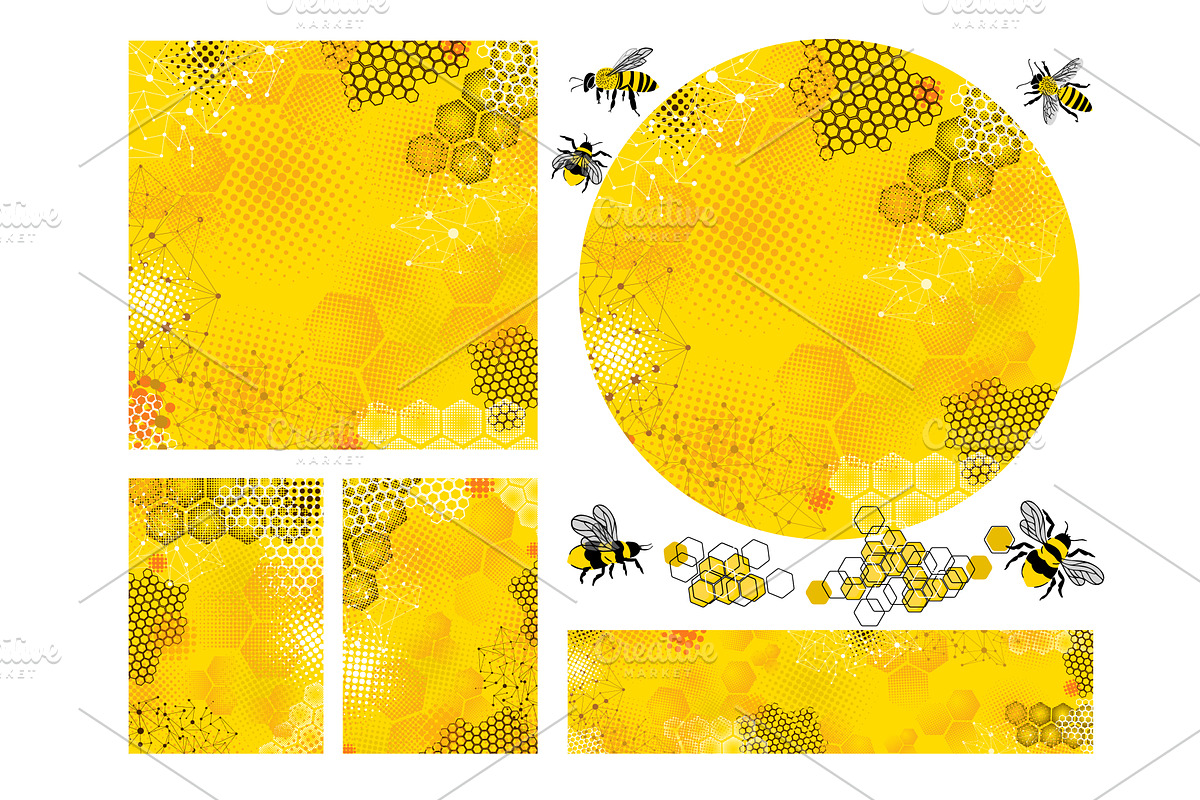 Set of yellow honeycomb backgrounds, a Food Illustration by Nenahliadava Design
