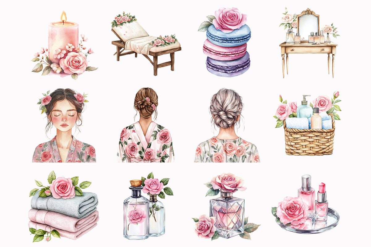 Watercolor Rose Relaxation Clipart, an Illustration by Design Market (Photo 3 of 4)