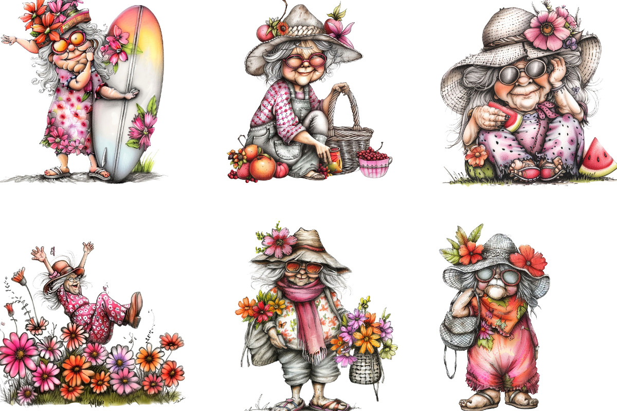 Summer Funny Grandma Clipart, an Illustration by Designking (Photo 2 of 5)