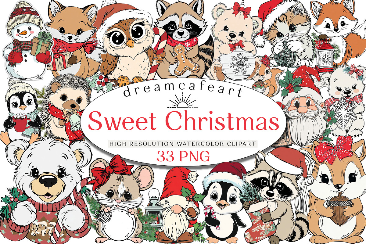 Sweet Christmas Clipart Bundle, an Illustration by DreamCafeArt (Photo 1 of 6)