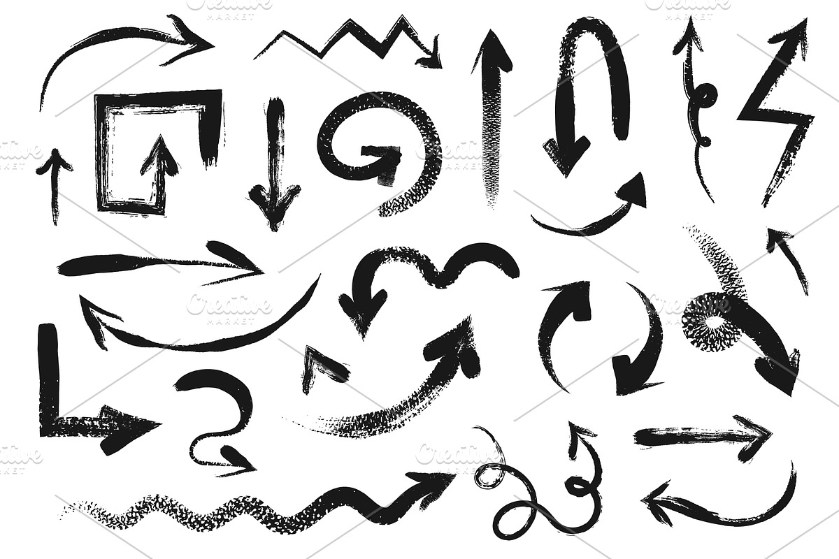 Brush stroke arrows. Hand drawn ink, an Object Illustration by winwin.art