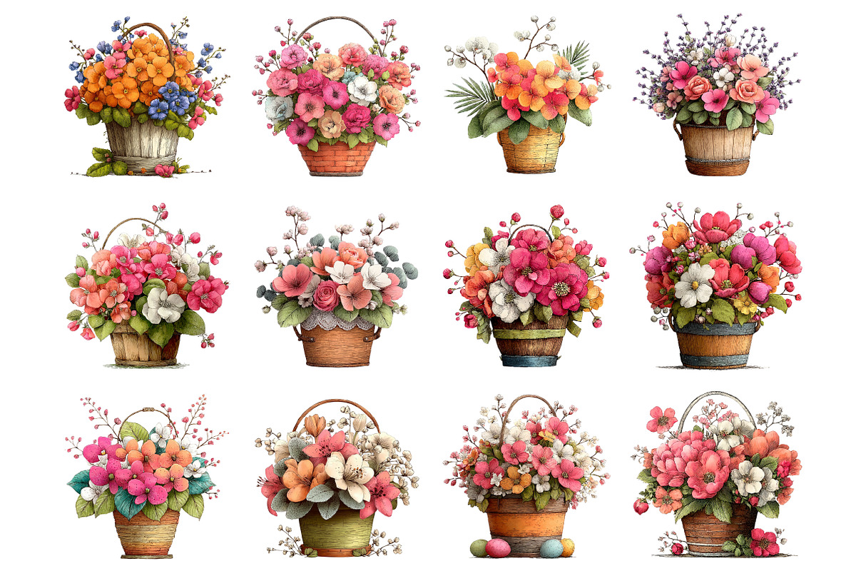 Spring Flower Basket Clipart Set, an Illustration by Design Market (Photo 3 of 5)