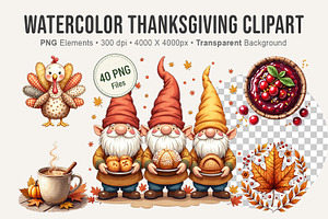 Watercolor Thanksgiving Clipart, an Illustration by Artnoy