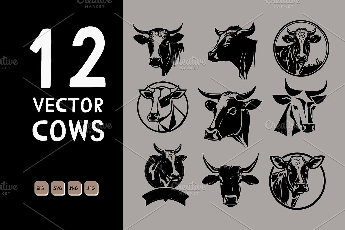 Black cow, bull logo design template, a Solid Icon by Irena Matiash shop (Photo 1 of 2)