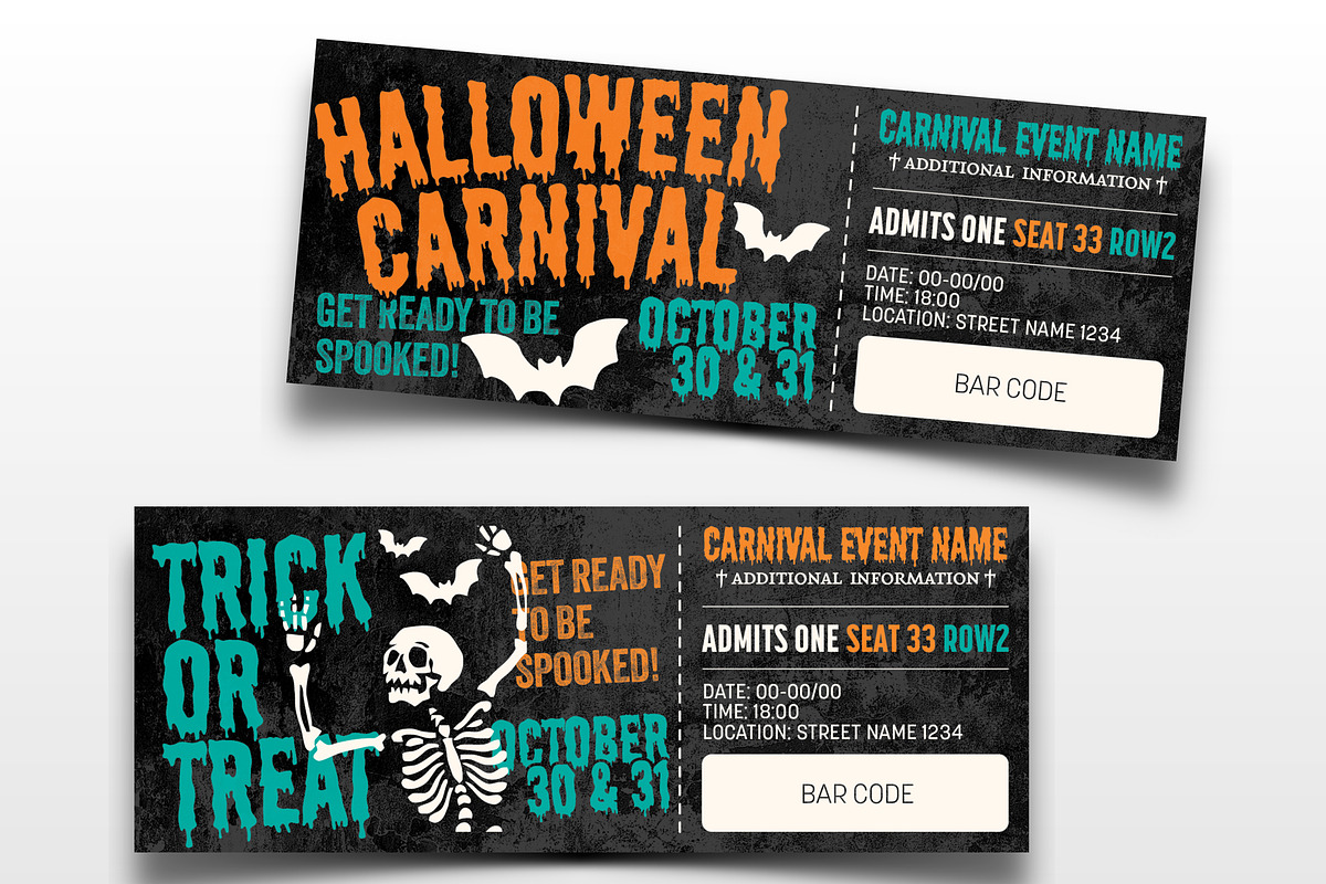 Editable Spooky Halloween Tickets, a Card Template by Juan ePrint Shop (Photo 2 of 2)