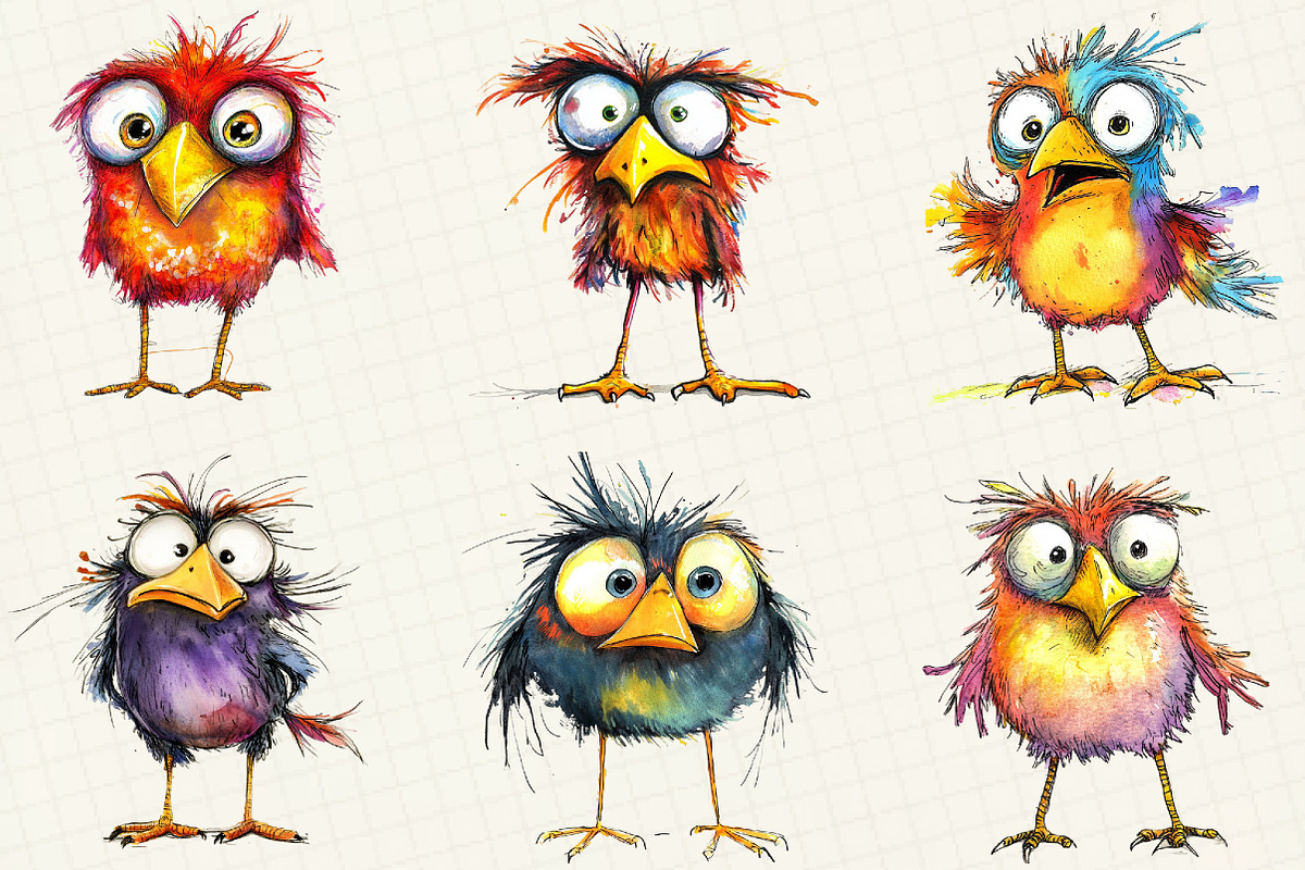 Cute Quirky Funny Birds Clipart, an Illustration by OK Design (Photo 3 of 5)