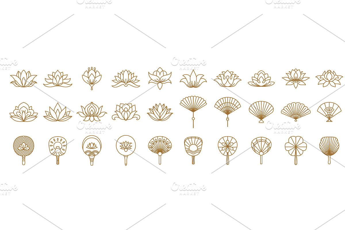 Japanese lotus blossom and fan, an Object Illustration by Vector Tradition