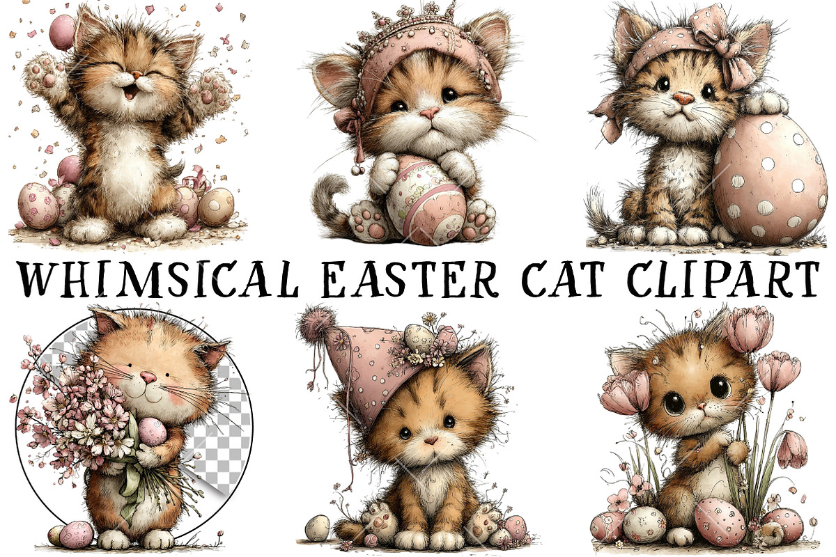 Whimsical Easter Cat Clipart, an Illustration by OK Design (Photo 2 of 6)