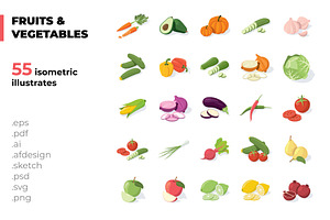 Fruits & Vegetables icons, a Food Illustration by AIWD