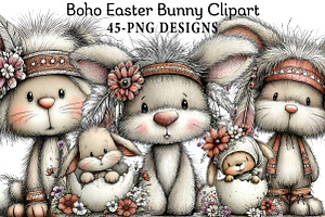 Boho Easter Bunny Clipart, an Illustration by Daily.Designs