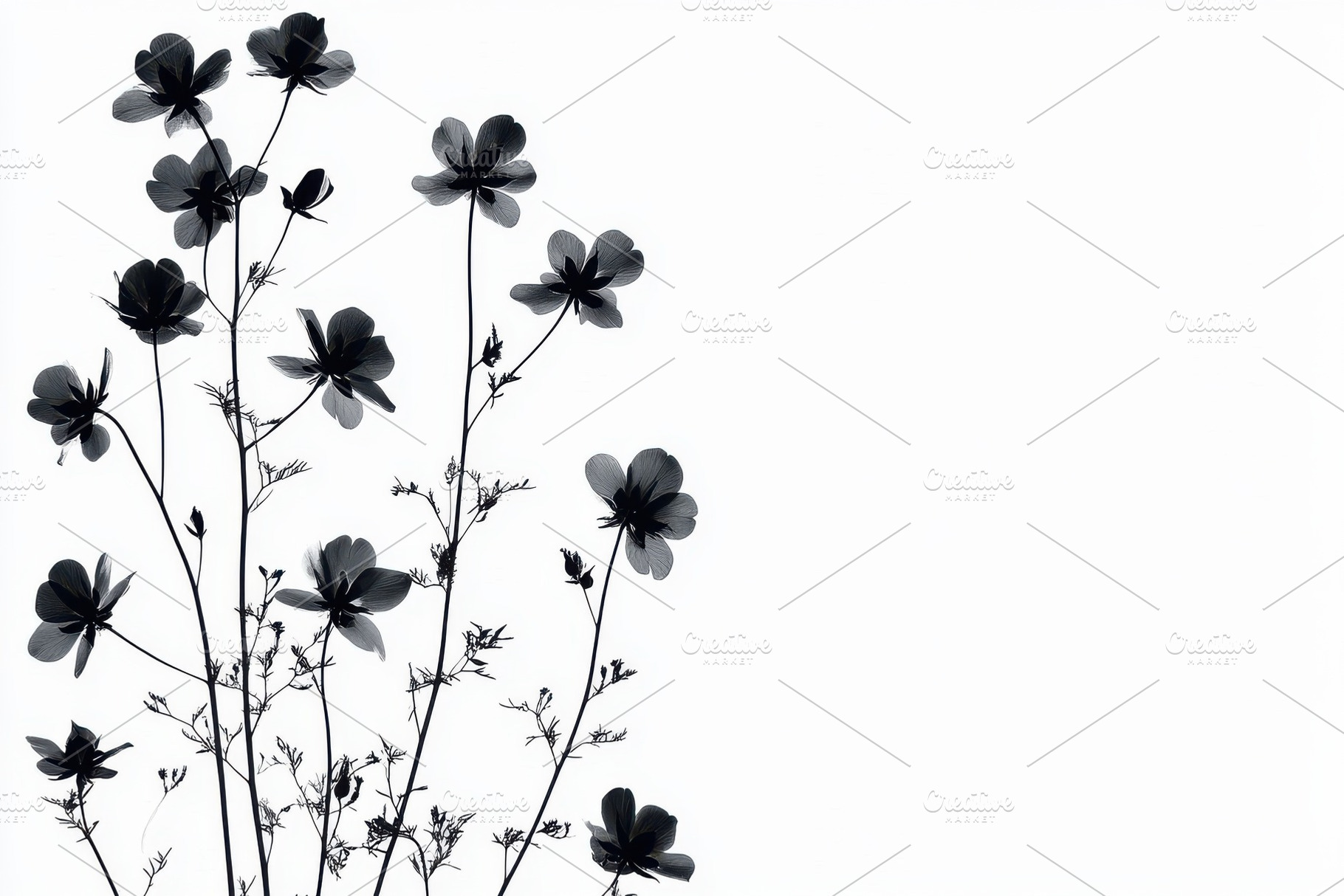 Dark Cosmos Flowers on White Backgro, a Beauty & Fashion Photo by Pixeness Studio