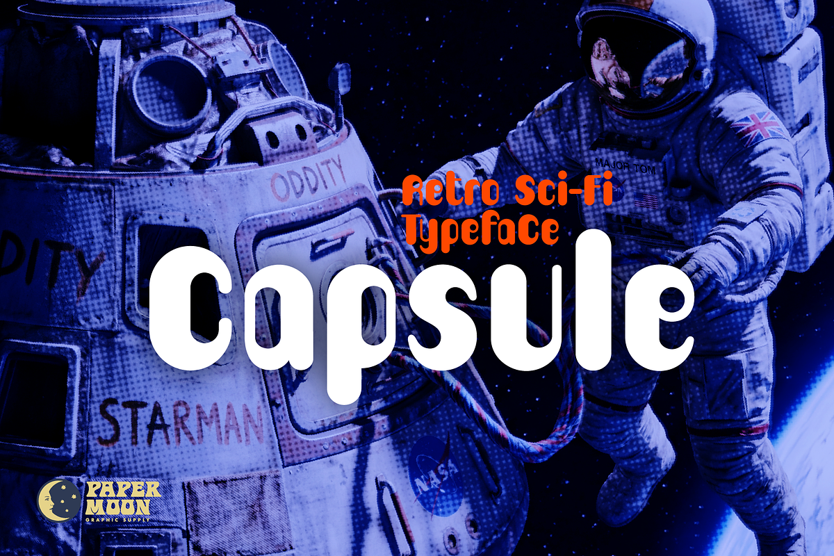 PM Capsule Classic Sci-Fi Font, a Sans Serif Font by Paper Moon Graphic Supply (Photo 1 of 6)