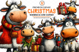 Christmas Cow Clipart, an Animal Illustration by cherrydesign