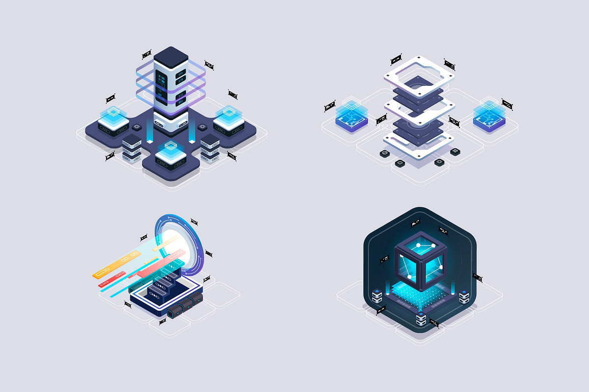 Set isometric illustrations for web., a Technology Illustration by Andrew_Derr (Photo 1 of 8)
