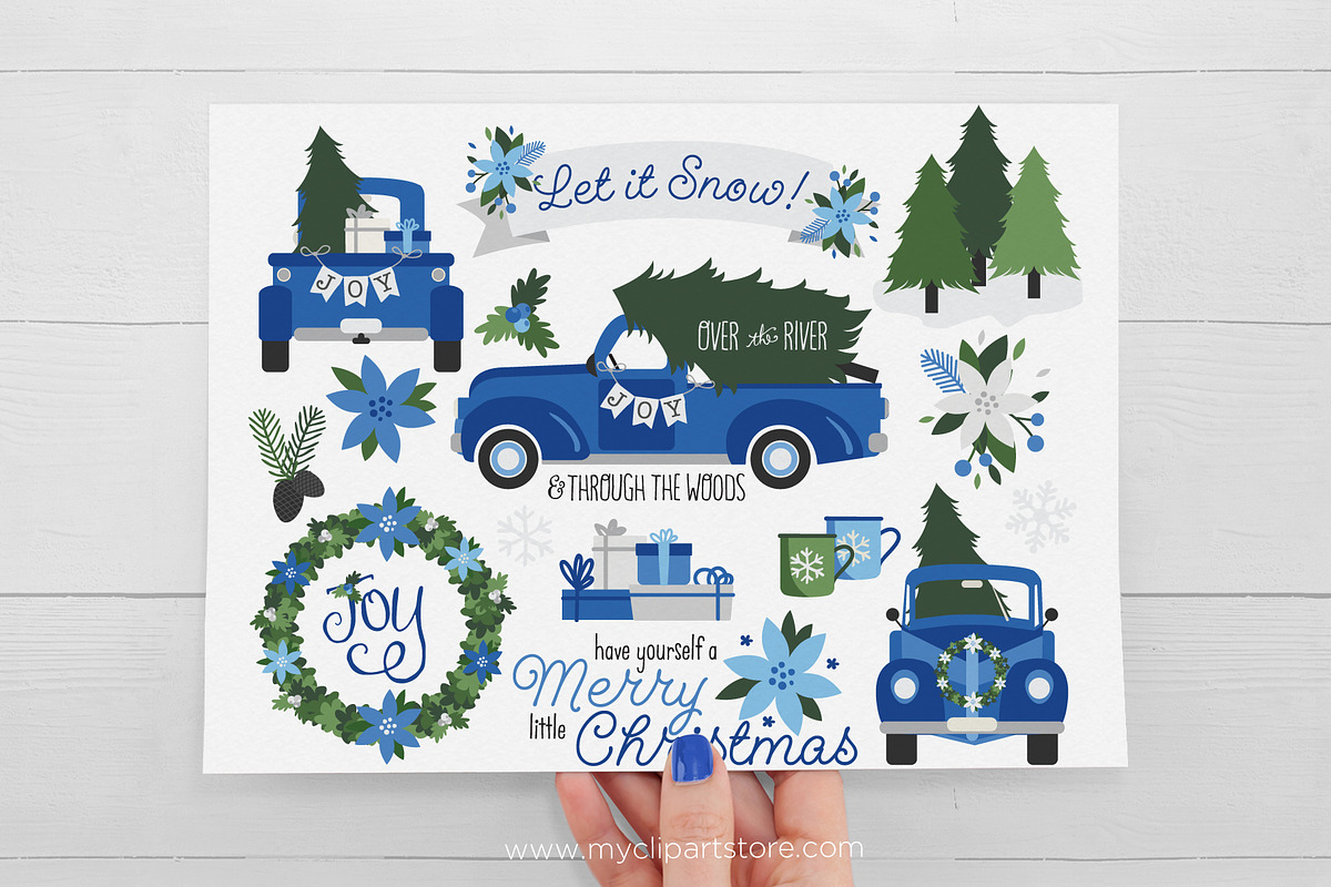 Blue Christmas Truck Clipart + SVG, a Seasonal Illustration by MyClipArtStore (Photo 2 of 3)
