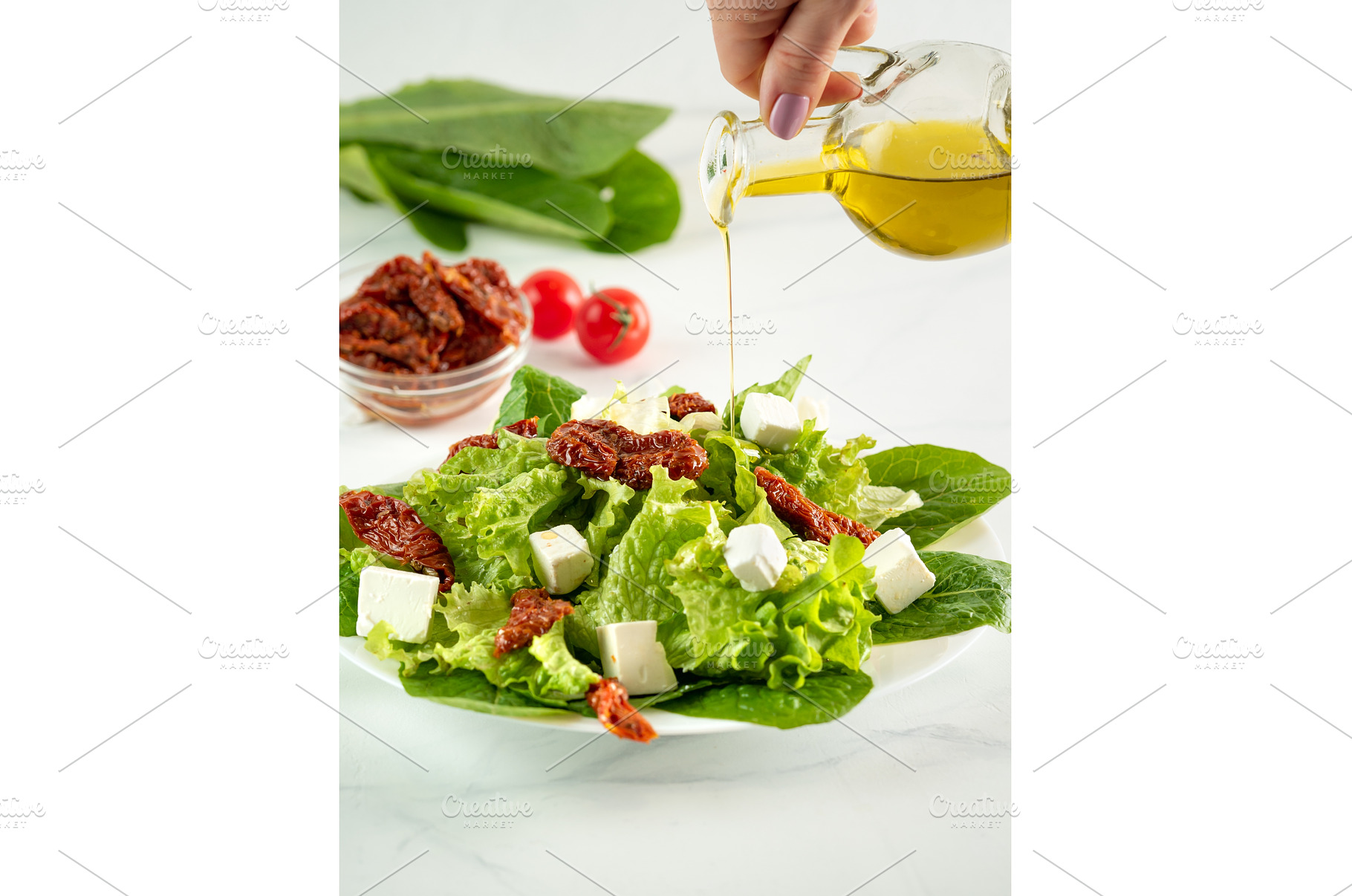 Salad of sun-dried tomatoes, cheese, a Food & Drink Photo by Fascinadora