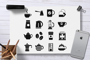 Tea And Coffee Icons Set, Simple