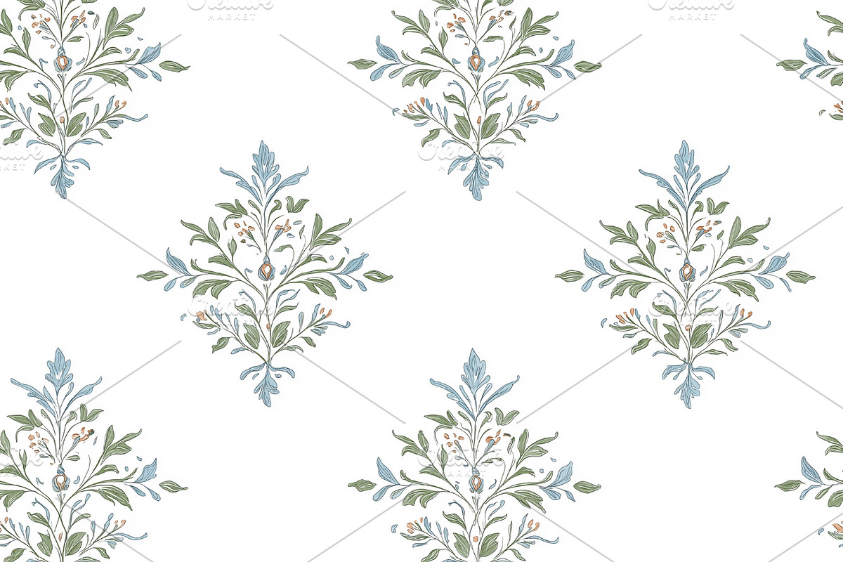 Seamless pattern, seamless botanical damask pattern with vintage floral ornamen, a Pattern Graphic by Studio ANNA
