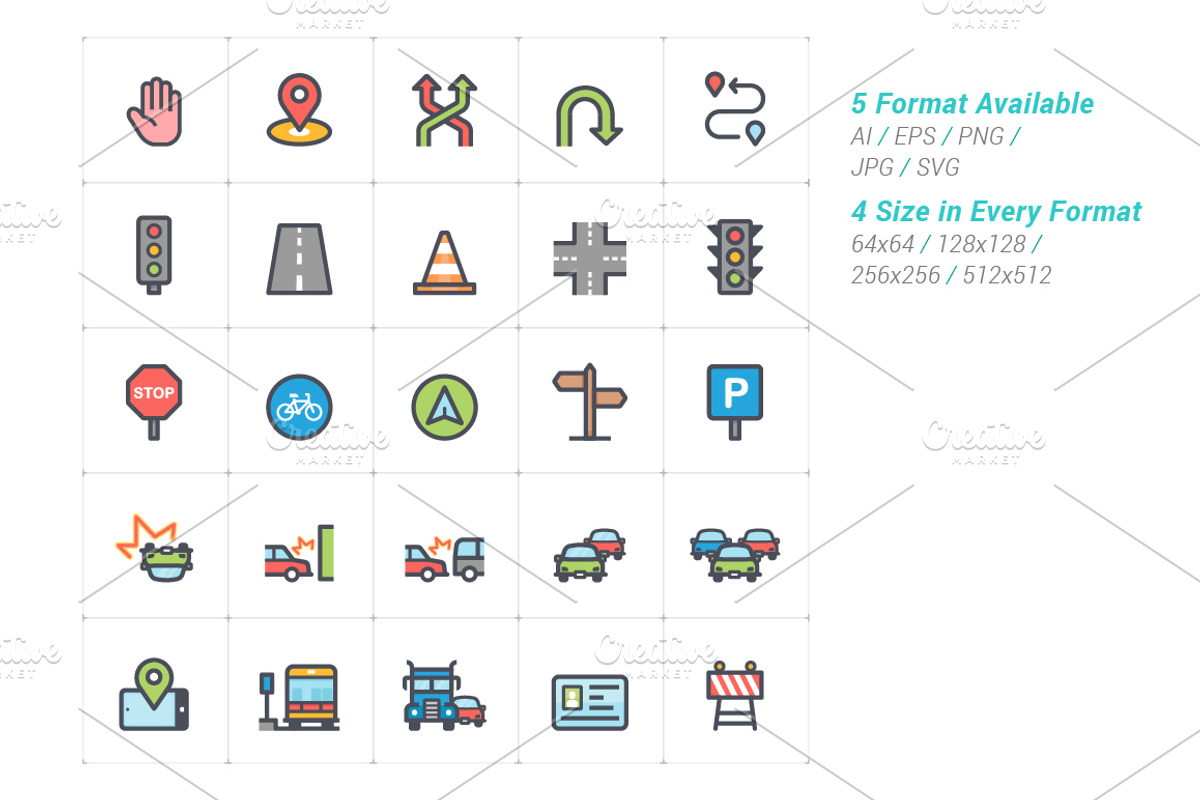 Traffic and Accident Color Icon, an Outline Icon by WORAKAMON Design Studio (Photo 2 of 3)