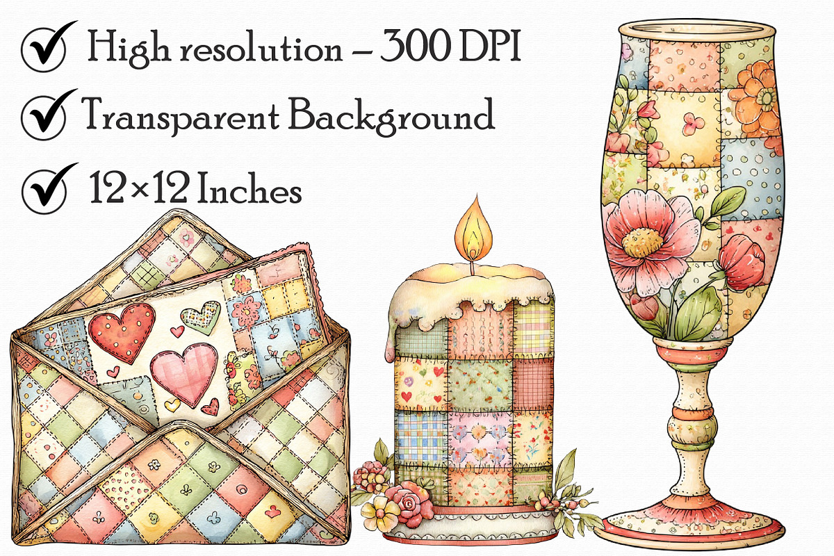 Patchwork Valentine's Day Clipart, an Illustration by Libby Wishes (Photo 5 of 7)