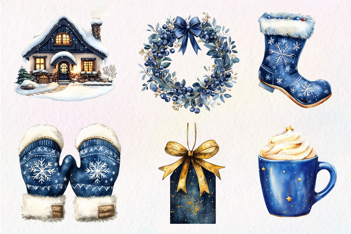 Watercolor Navy Christmas Clipart, an Illustration by Dream Creation (Photo 4 of 6)