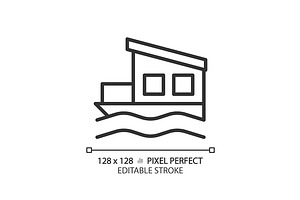 Houseboat pixel perfect linear icon, an Icon by IMG Visuals