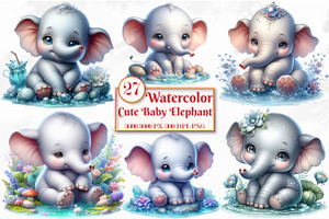 Watercolor Cute Baby Elephant, a Seasonal Illustration by Craft Nest