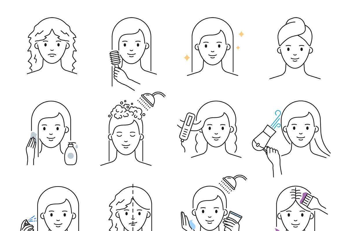 Skin and hair care icons, an Outline Icon by mayrum (Photo 3 of 5)