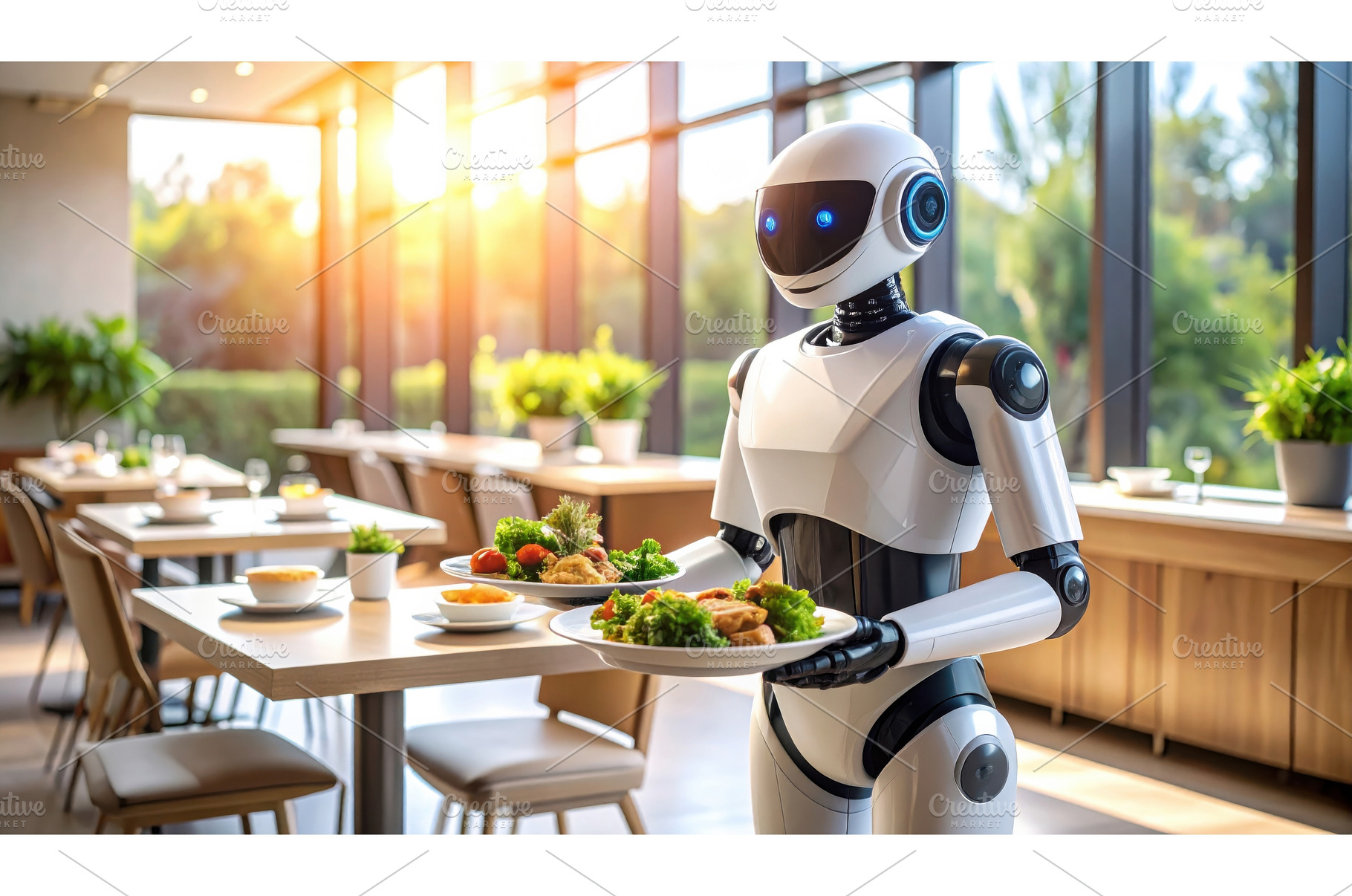 Robot waiter serving food in a, a Food & Drink Photo by Igor Tichonow
