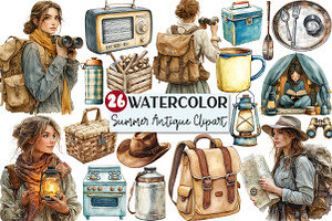 Summer Antique Camping Clipart, an Illustration by Rose Art