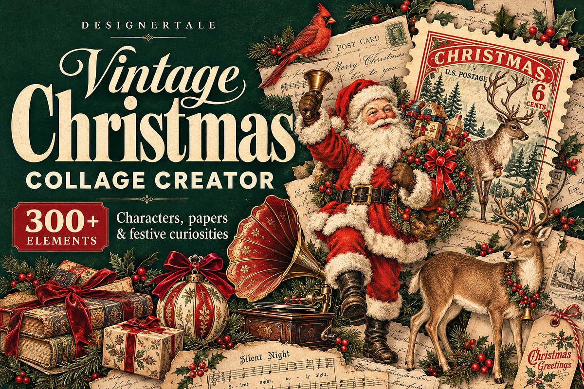 Vintage Christmas Collage Creator, an Object Graphic by Designertale (Photo 1 of 10)