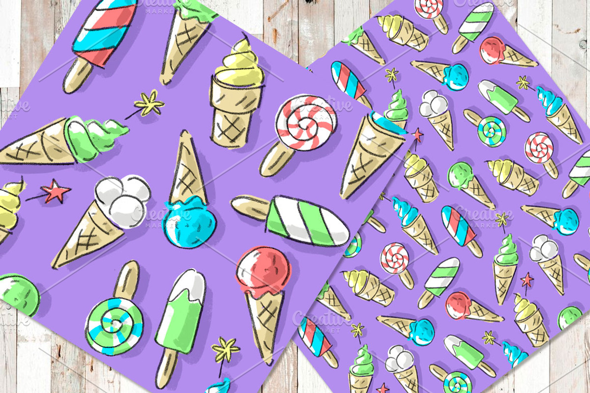 Set: seamless pattern with ice-cream, a Pattern Graphic by Melniklenart (Photo 8 of 9)