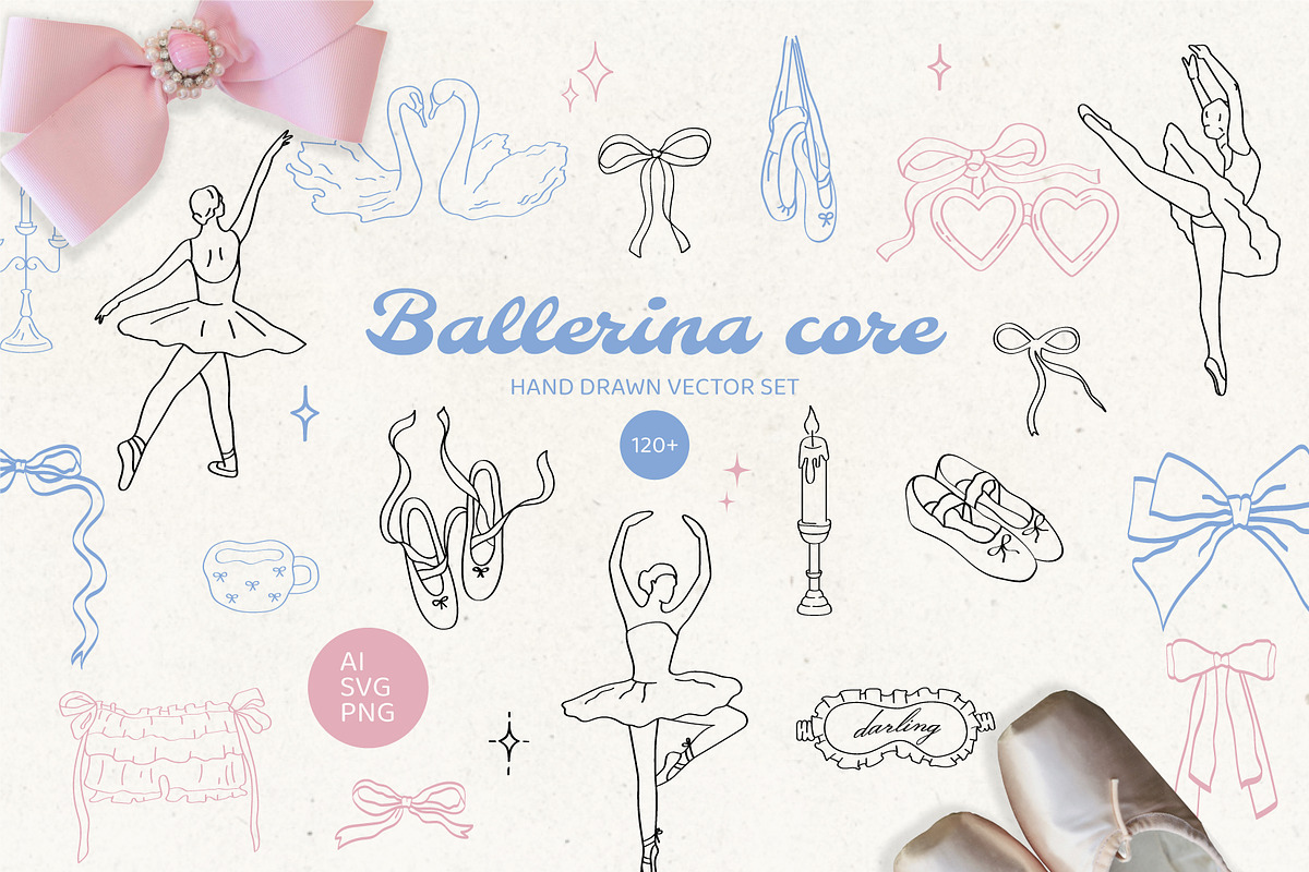 Ballerina core vector doodles set, a Decorative Illustration by yabluko_draws (Photo 1 of 7)