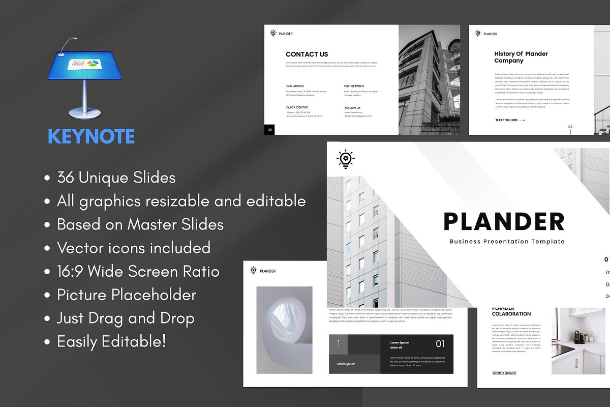 PLANDER  Minimal Keynote Template, a Presentation Template by Rizki Herdian (Photo 1 of 5)