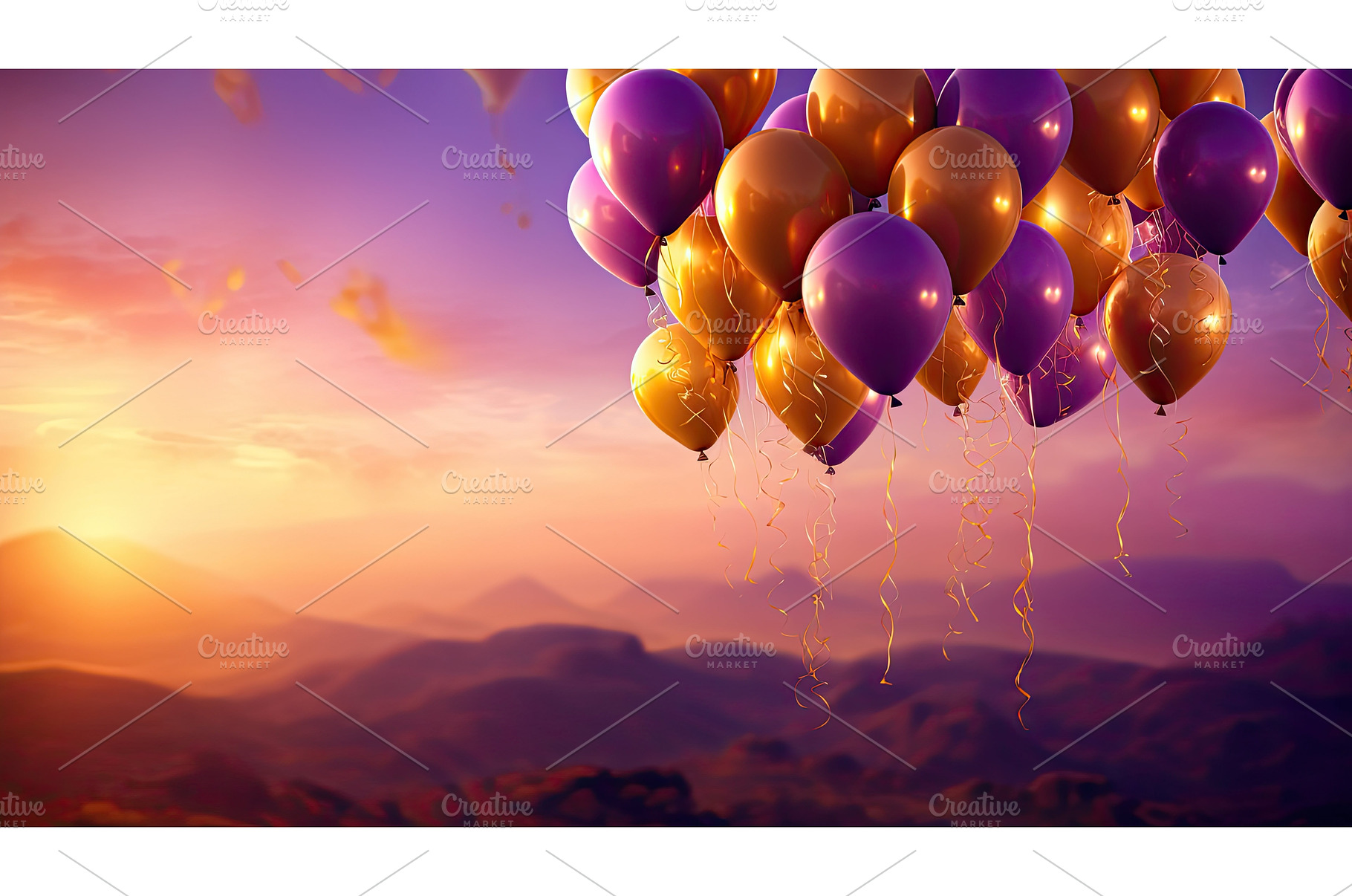air purple and gold balloons ai, an Abstract Photo by pikepicture