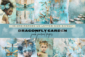 DRAGONFLY GARDEN JUNK JOURNAL PAGES, an Animal Illustration by Daring Digies
