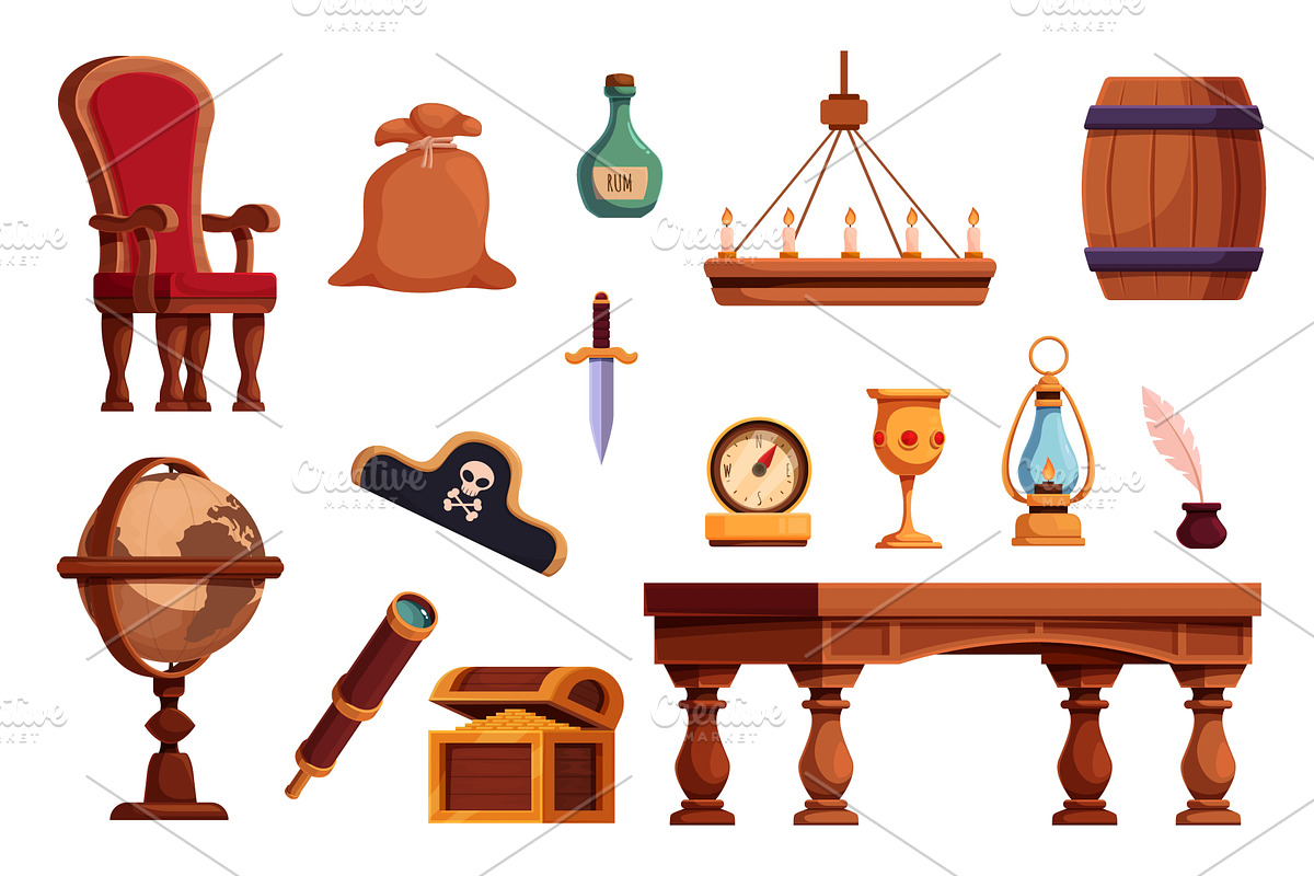 Pirate accessories and furniture, an Object Illustration by Valerie Bodnar