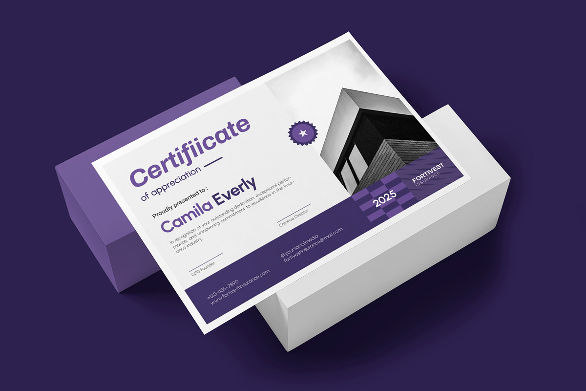 Fortivest Insurance - Certificate, a Print Template by Esensifiksi.studio (Photo 3 of 3)