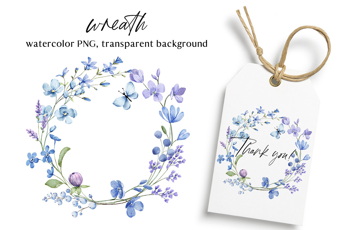 Blue flowers watercolor PNG clipart., a Decorative Illustration by Larisa Maslova (Photo 2 of 9)
