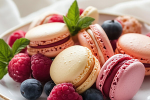 Close up on a colorful macaroons and, a Food & Drink Photo by MistyDay