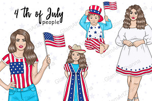 4th of July Girls Clipart, a Seasonal Illustration by GlamArtZhanna